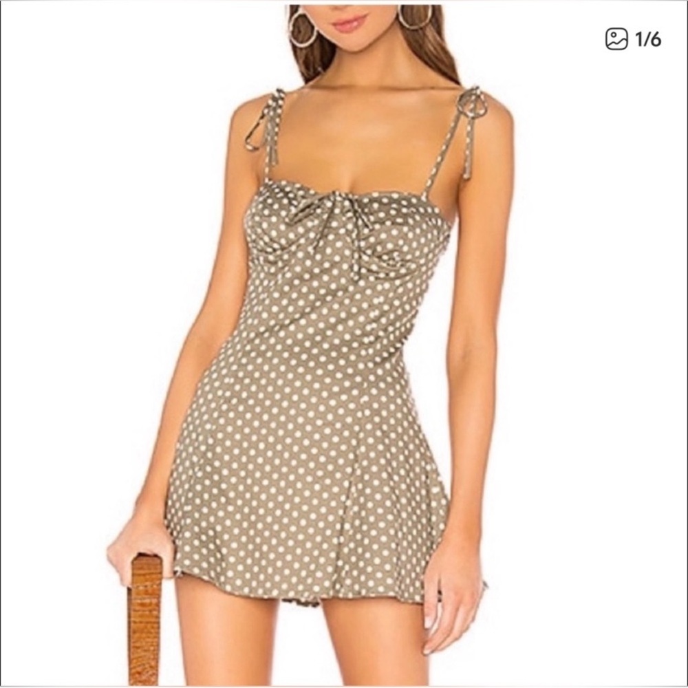 MAJORELLE Taupe Polka Dot Tie-Shoulder Mini Dress